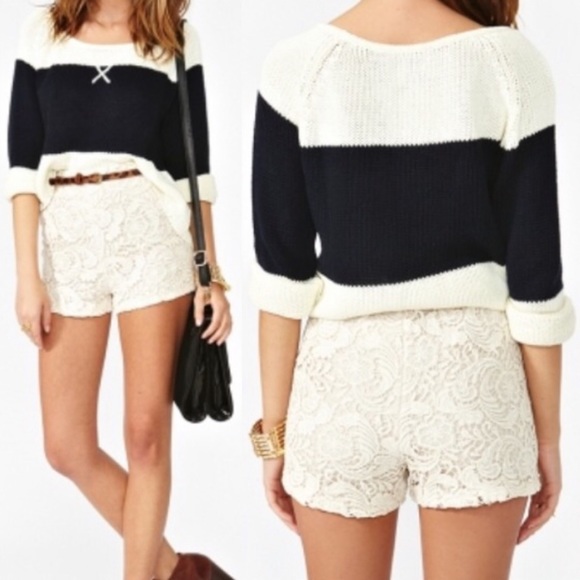Ark & Co Pants - Ivory Lace Crochet High-Waist Shorts w/ POCKETS!